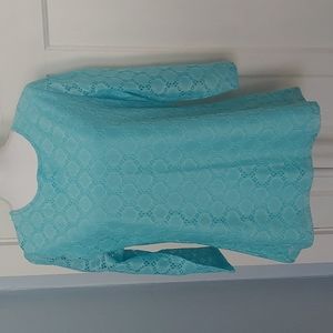 Denim& Co soft blue lace overlay 3/4 sleeve popover top